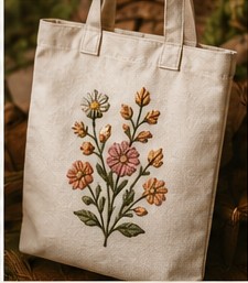 Representative concept image of an embroidered floral tote