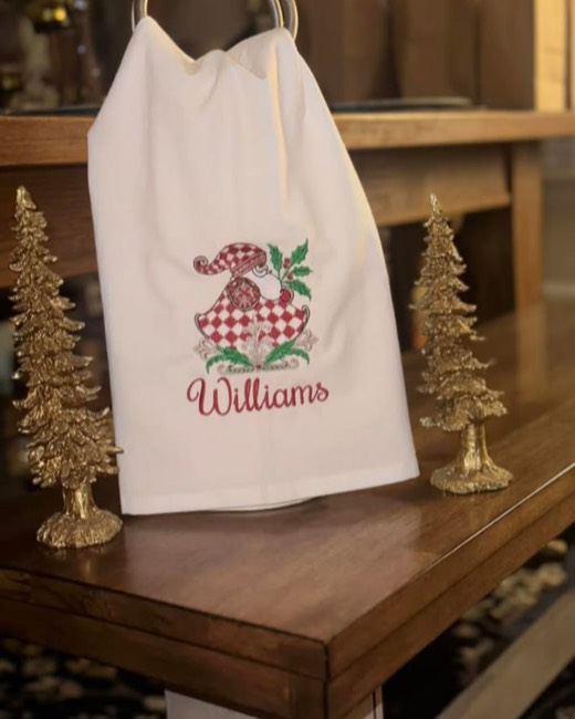 Holiday hand towel personalized with a family name